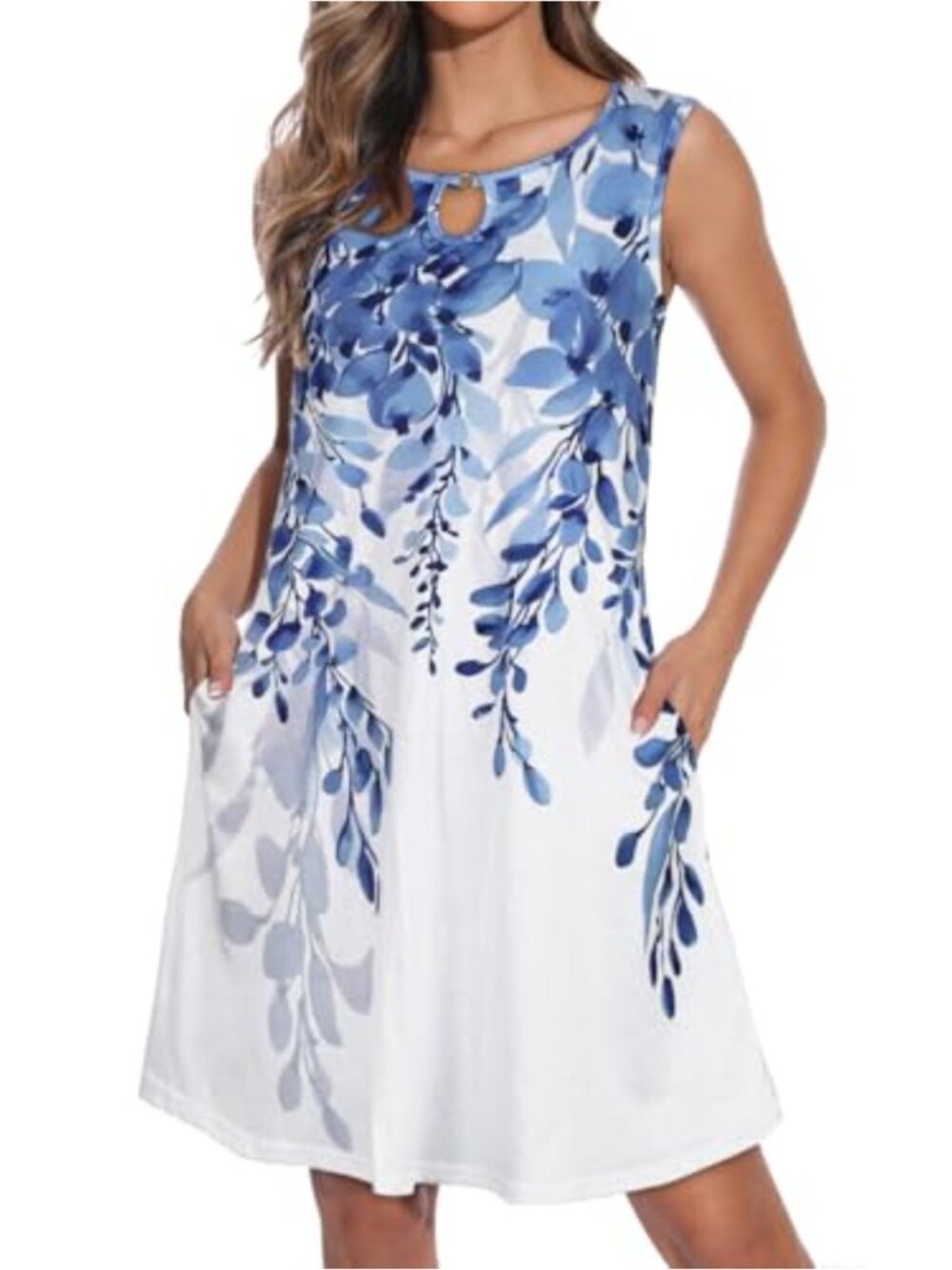 Sleeveless A-Line Summer Dress with Pockets, Cotton Blend